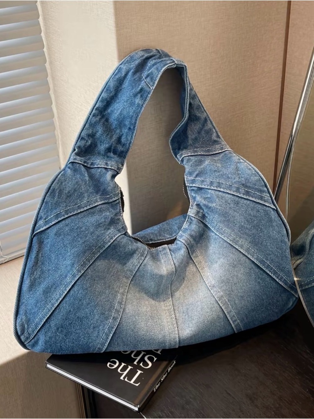 Denim Hobo Shoulder Bag - Blue